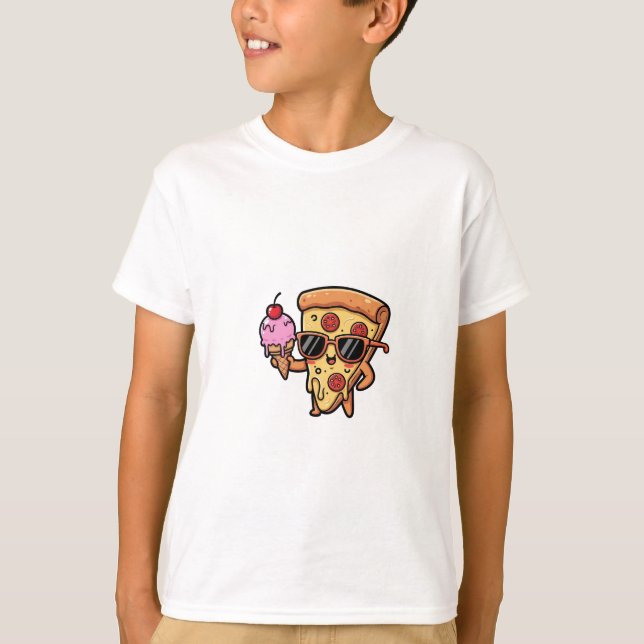 Camiseta Cool Pizza Slice Holding Ice Cream Cone Kids (Anverso)