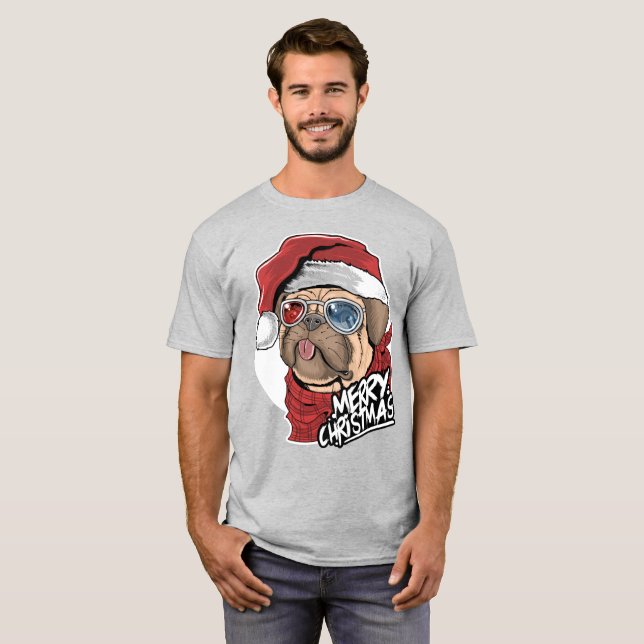 Camiseta Cool Pug perro Navidad (Anverso completo)