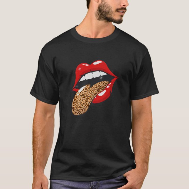 Camiseta Cool Red Lips Leopard Tongue Gift Trendy Animal Pr (Anverso)