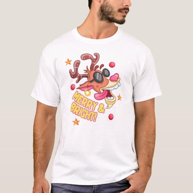 Camiseta Cool Reindeer Merry Bright Holiday (Anverso)