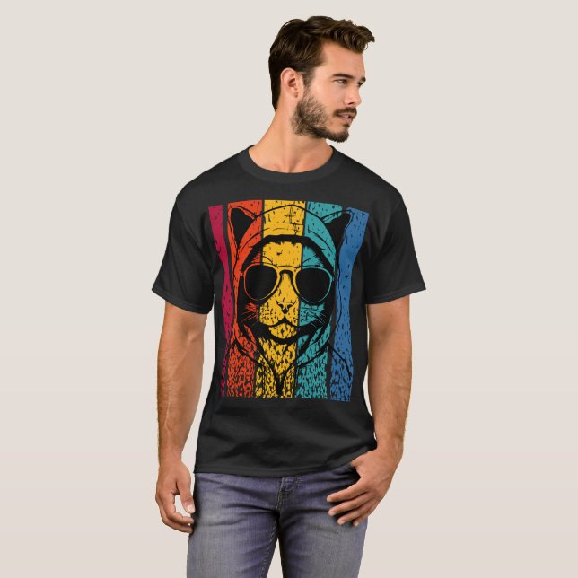 Camiseta Cool Retro Cat with Sunglasses (Anverso completo)