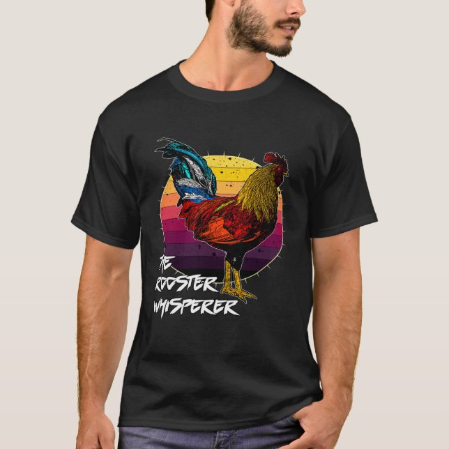 Camiseta Cool Retro Sunset Silhouette Male Chicken Rooster  (Anverso)