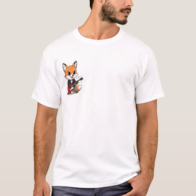 Camiseta Cool Rocker Fox Character Playing a Guitar (Anverso)