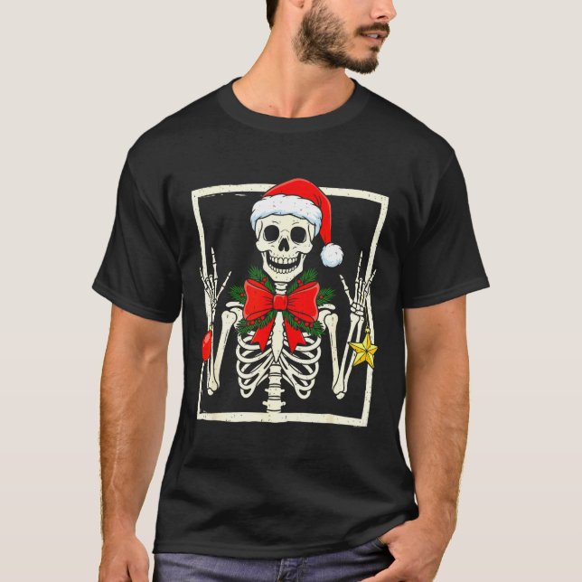Camiseta Cool Rocker Skeleton Santa Hat Christmas Punk Rock (Anverso)