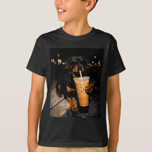 Camiseta Cool Rottweiler bebiendo café helado divertido art