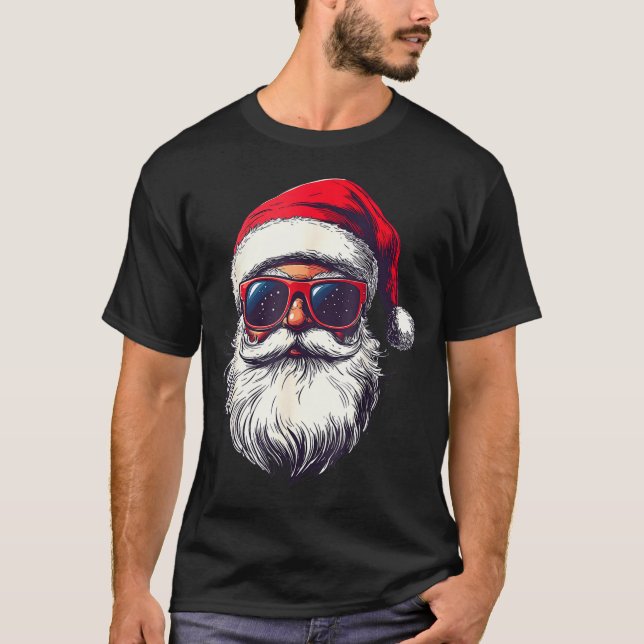 Camiseta Cool Santa Claus Face Retro Sungles Christmas Men  (Anverso)