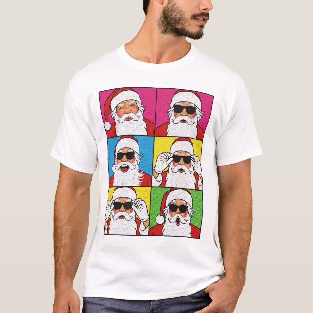 Camiseta Cool Santa Claus Pop Art with Sunglasses - Retro C (Anverso)