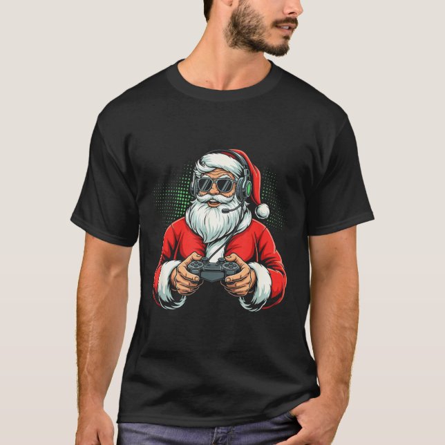 Camiseta Cool Santa Playing Video Games Christmas Gamer Boy (Anverso)