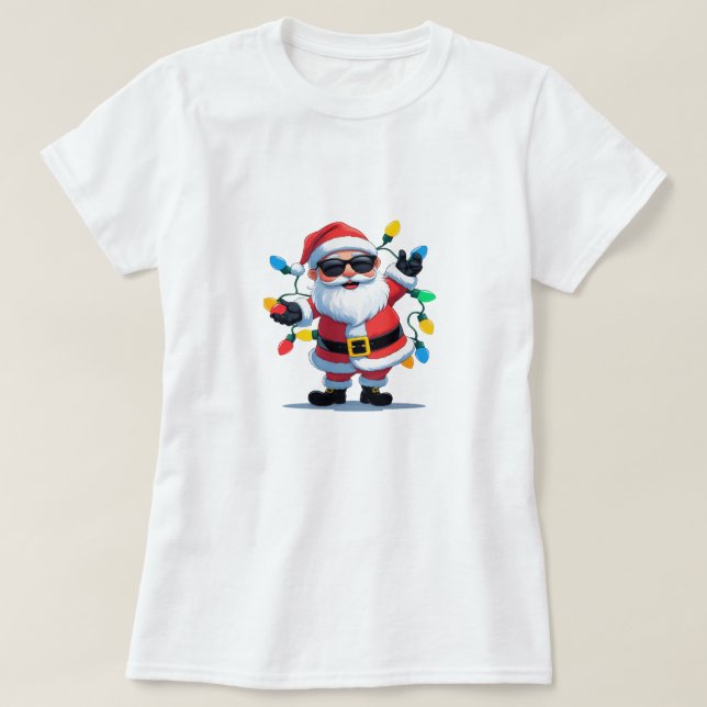 Camiseta Cool Santa with Christmas Lights – Modern Festive  (Diseño del anverso)