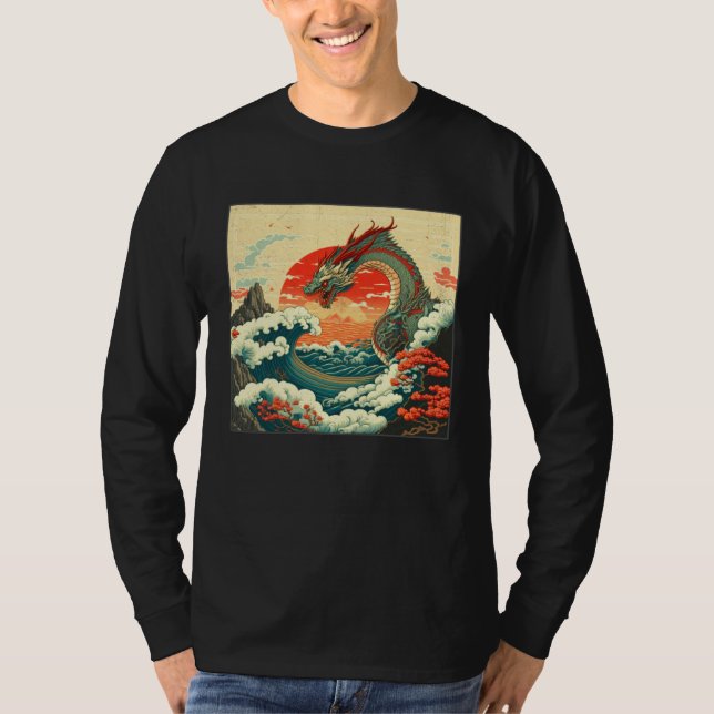 Camiseta Cool Sea Dragon Illustration Ocean Waves Sunset Wo (Anverso)