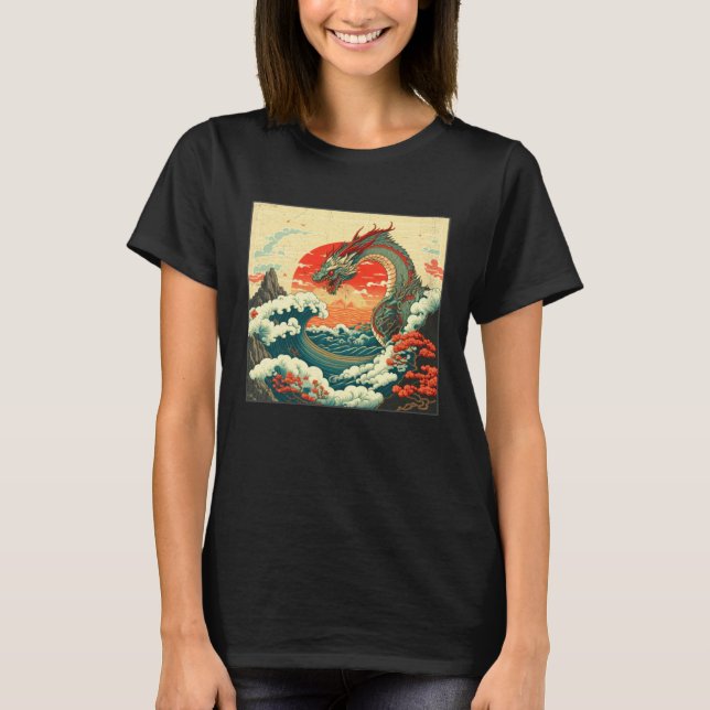 Camiseta Cool Sea Dragon Illustration Ocean Waves Sunset Wo (Anverso)