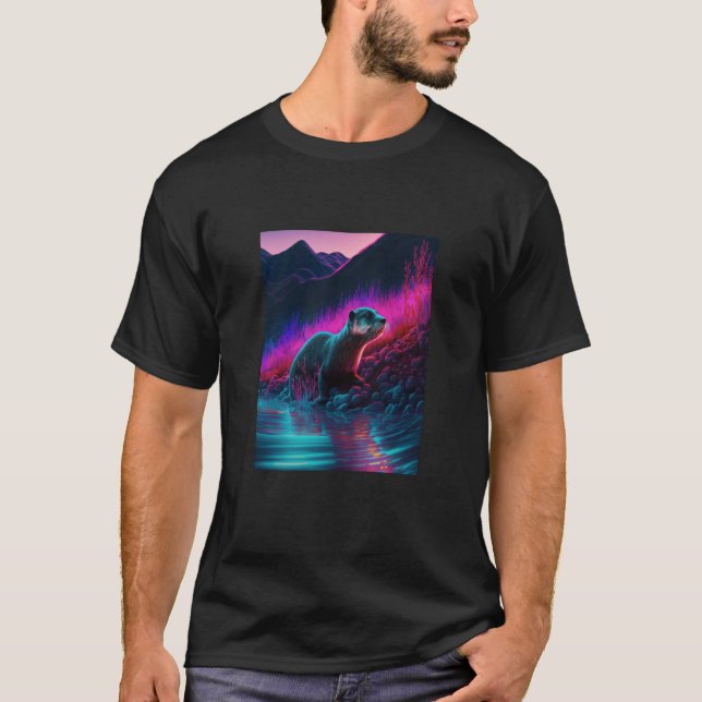 Camiseta Cool Sea Otter Synthwave Wandering Otter  3 (Anverso)