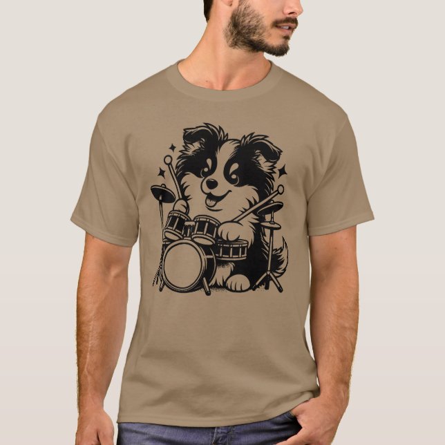 Camiseta Cool Sheltie Puppy Drummer Band Design family (Anverso)