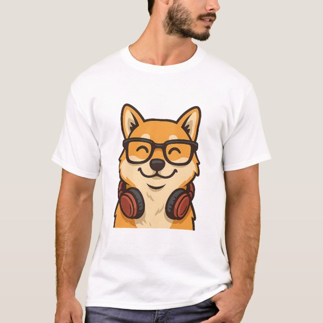 Camiseta Cool Shiba Inu with Glasses & Headphones — Fun Dog (Anverso)