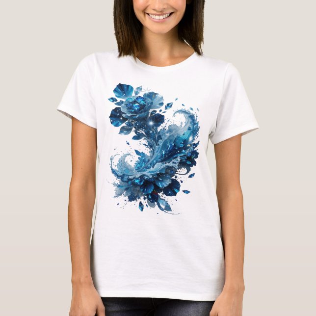 Camiseta Cool Silver BLUE ICE FLOWERS (Anverso)