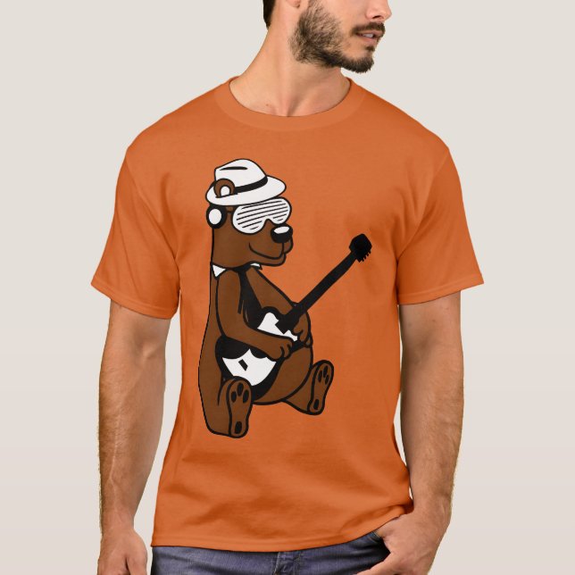 Camiseta Cool Sitting Grizzly Brown Bear Playing Guitar Fun (Anverso)