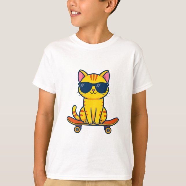 Camiseta Cool Skateboarding Cat Kids T-Shirt – Fun Cartoon  (Anverso)