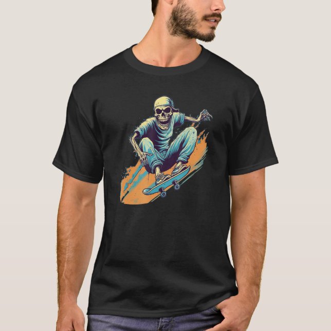 Camiseta Cool Skeleton Face with Skateboard Stunt (Anverso)