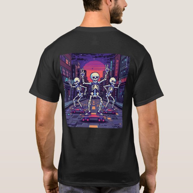 Camiseta Cool Skeletons In The City Vaporwave Style Design (Reverso)