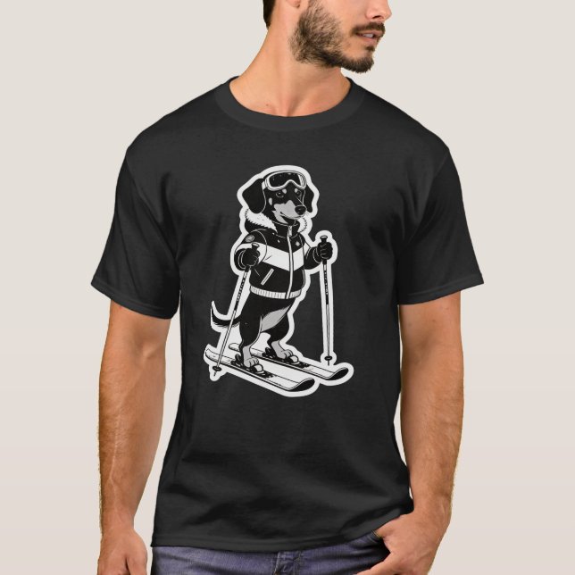 Camiseta Cool Ski Dog Black and White Cartoon (Anverso)
