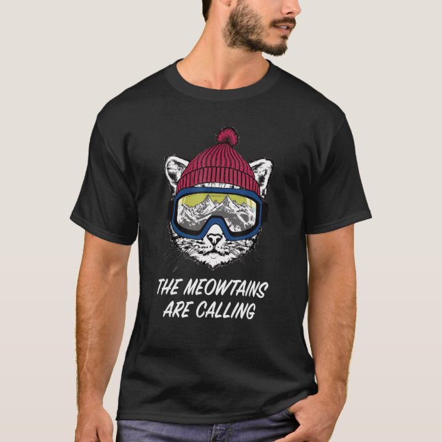 Camiseta Cool Snowboard Ski Lover Mountain Skier Funny Cat  (Anverso)