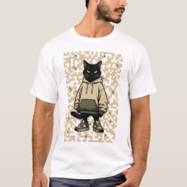 Camiseta Cool Streetwear Black Cat in Hoodie: Pixelated Urb