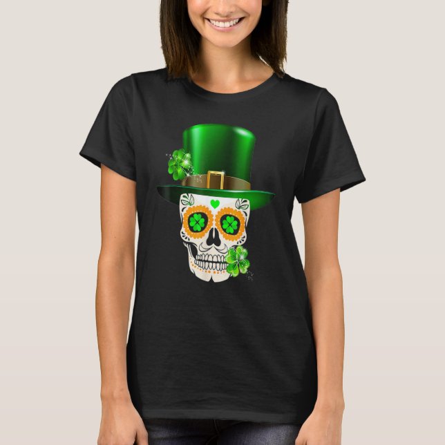 Camiseta Cool Sugar Skull St Patrick's Day Shamrock Irish L (Anverso)