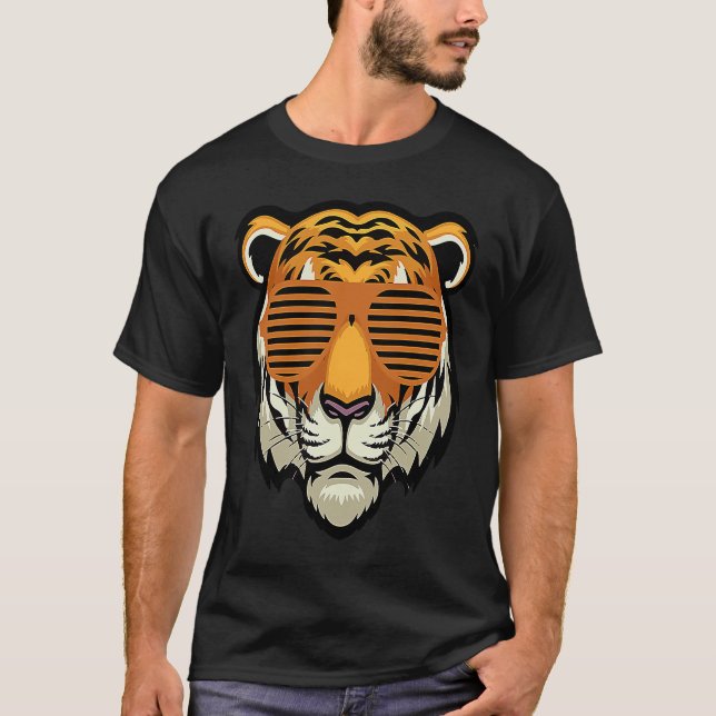Camiseta Cool Sunglasses Bengal Tiger Black and Orange (Anverso)