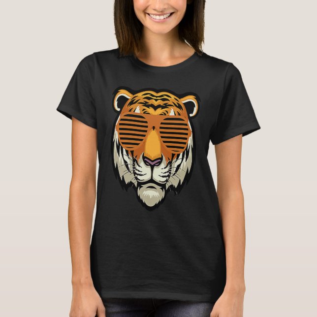 Camiseta Cool Sunglasses Bengal Tiger Black and Orange (Anverso)
