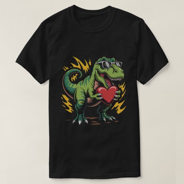 Camiseta Cool T-Rex Dinosaur Valentine's Day Heart Sunglass (Diseño del anverso)
