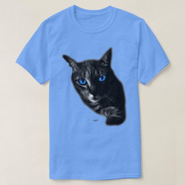 Camiseta Cool tabby cat face with blue eyes on black  (Diseño del anverso)