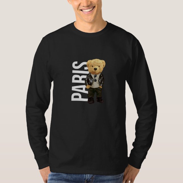 Camiseta Cool Teddy Bear Boy Paris Style Illustration Graph (Anverso)