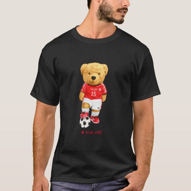Camiseta Cool Teddy Bear Soccer Kick Off Style Illustration (Anverso)