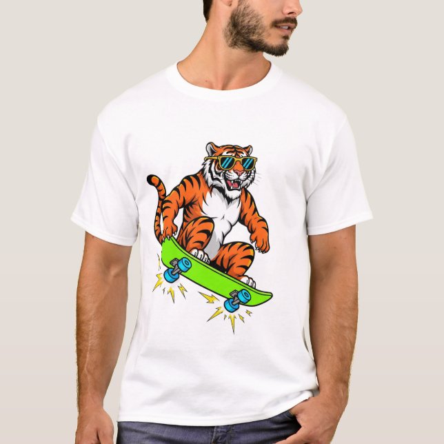 Camiseta Cool Tiger on Skateboard – Retro Street Style Cart (Anverso)