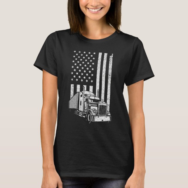 Camiseta Cool Trucker For Men Dad Semi Truck Driver US Flag (Anverso)