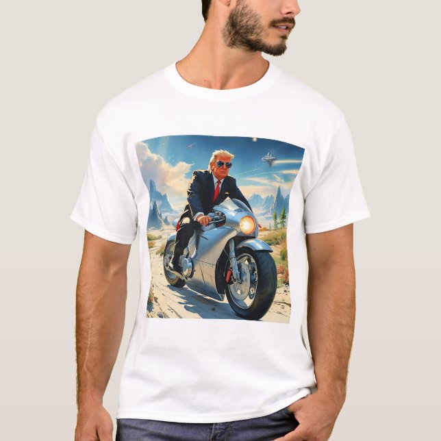 Camiseta cool Trump Motorcycle Alien Planet Spaceship MAGA (Anverso)