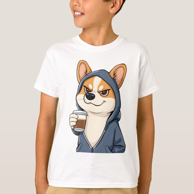 Camiseta Cooler Corgi im Hoodie - Café (Anverso)