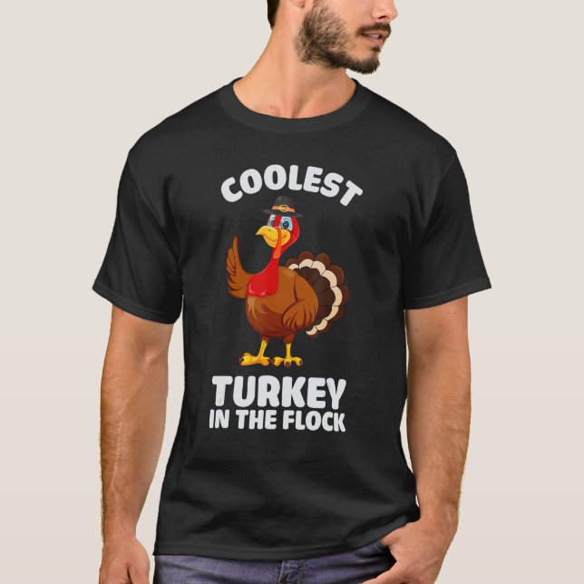 Camiseta Coolest Turkey in The Flock Thanksgiving Turkey Tr (Anverso)