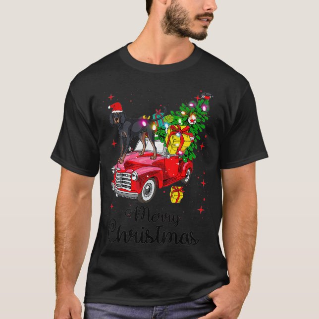 Camiseta Coonhound Negro Y Tan Viaja En Navidades De Camion (Anverso)