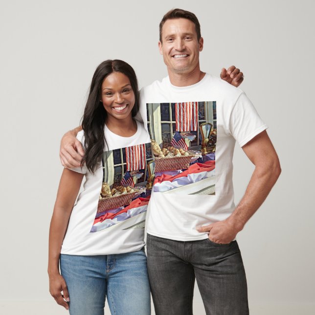 Camiseta Cooperstown NY - Ventana De Panadería Con Banderas (Unisexo)