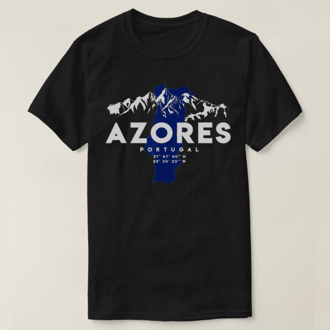 Camiseta Coordenada del Mapa de Azores de Portugal (Diseño del anverso)