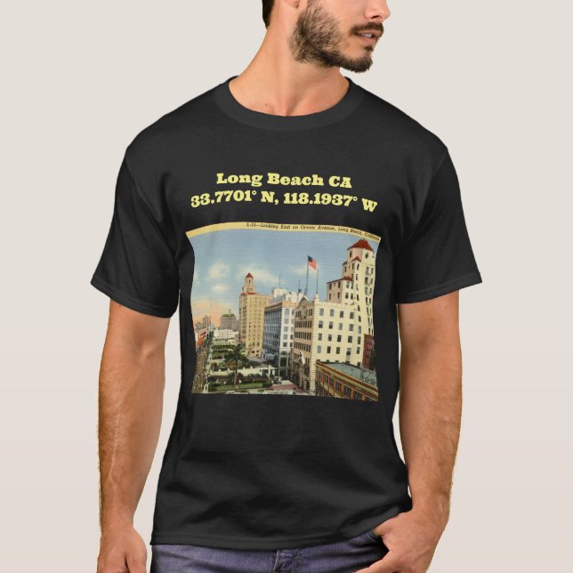 Camiseta Coordenadas de mapa de CA de larga playa con estil (Anverso)