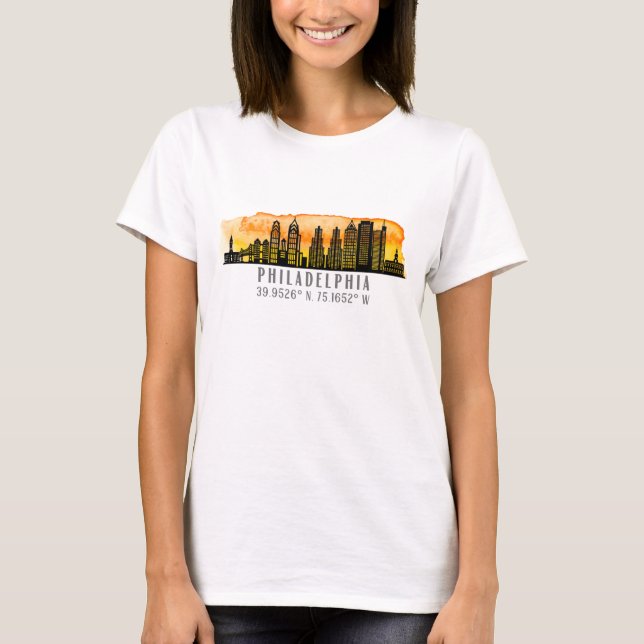 Camiseta Coordenadas del mapa de la línea aérea de Filadelf (Anverso)
