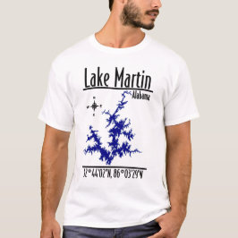 Camiseta Coordenadas del mapa náutico azul del lago Martin