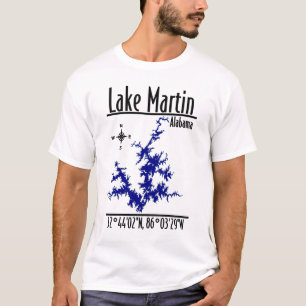 Camiseta Coordenadas del mapa náutico azul del lago Martin