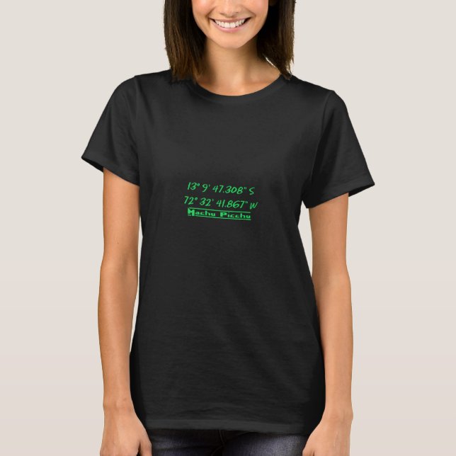 Camiseta Coordenadas GPS de Machu Picchu (verde) (Anverso)