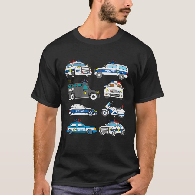 Camiseta Cop Car Design Niños Vehículos Policiales Pequeños (Anverso)