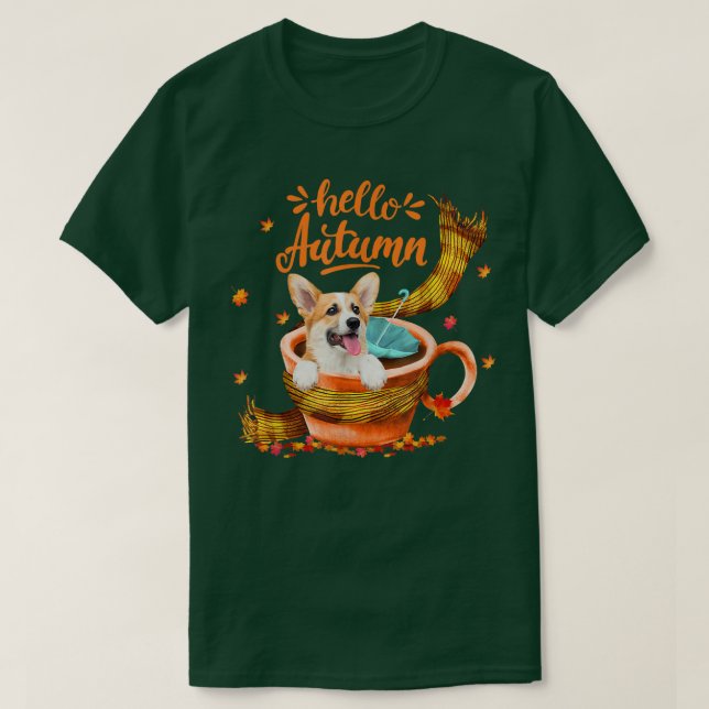 Camiseta Copa de Café Cute Corgi Hola Otoño (Diseño del anverso)