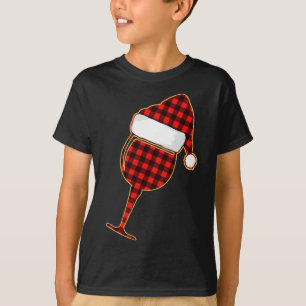 Camiseta Copa de vino de caña roja y Navidades Santa Hat