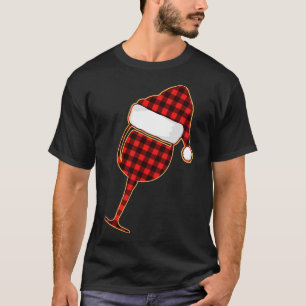 Camiseta Copa de vino de caña roja y Navidades Santa Hat